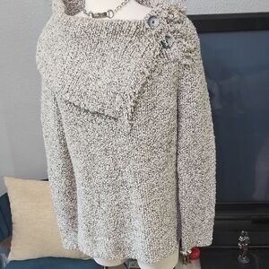 Nine West Cream Textured Sweater Cowl Neck Fringe Sz.XL Euc Wool Cozy Warm